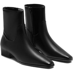 ⚡Women's Black Booties Low Heel Ankle Boots Square Pointed Toe Chunky Heel